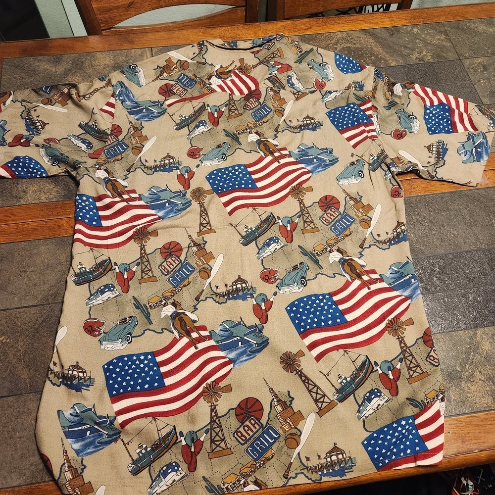 Vtg Campia Moda Button Up Shirt M Patriotic 4th July Americana Horse Plane Ship